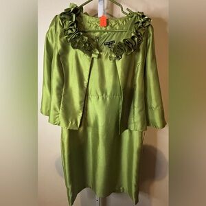Green Ruffled Dress and Jacket Set-Size 12